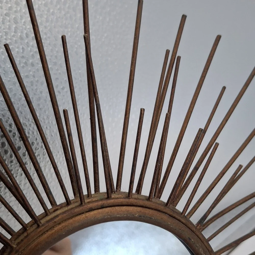 MCM Metal Sunburst Wall Mirror 12 In Round Starburst Wire Celestial Boho Decor